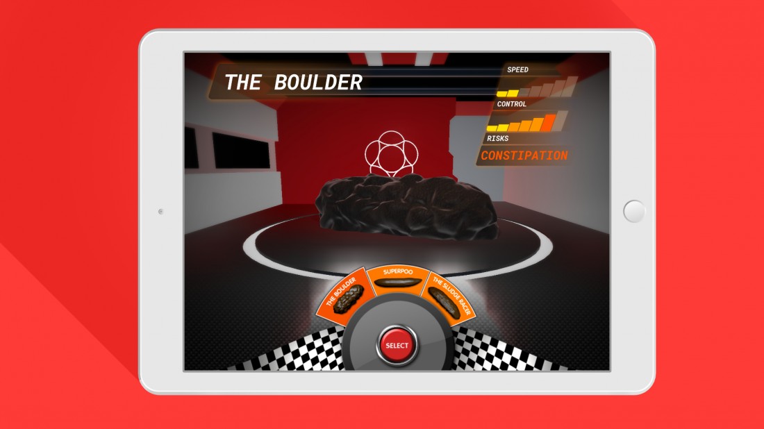 Poo Racer vehicle selection screen on iPad